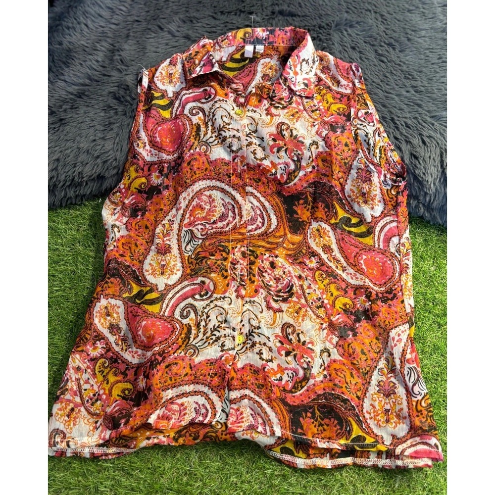 Lapis top Womens‎ Small Casual Colorful Abstract Floral Print pink orange